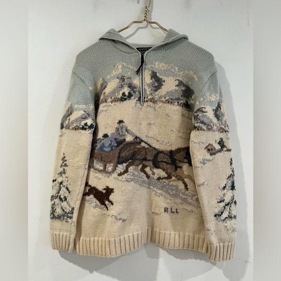 Ralph Lauren Sweaters - RALPH LAUREN VTG  EXCLUSIVE Hand Knit Lambswool Sweater Winter Scene Sled L